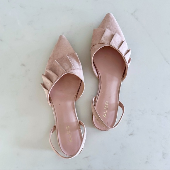ALDO Ruffle Detail d’Orsay Slingback Flats, Pointed Toe Blush Pink Suede sz. 6 - Picture 5 of 17